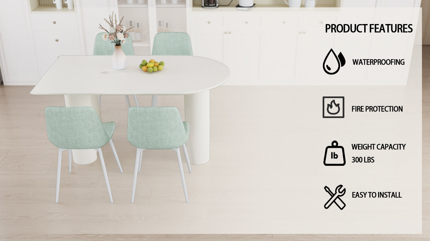 63" MDF Cream Dining Table & 4 Modern Chairs - Kitchen Set