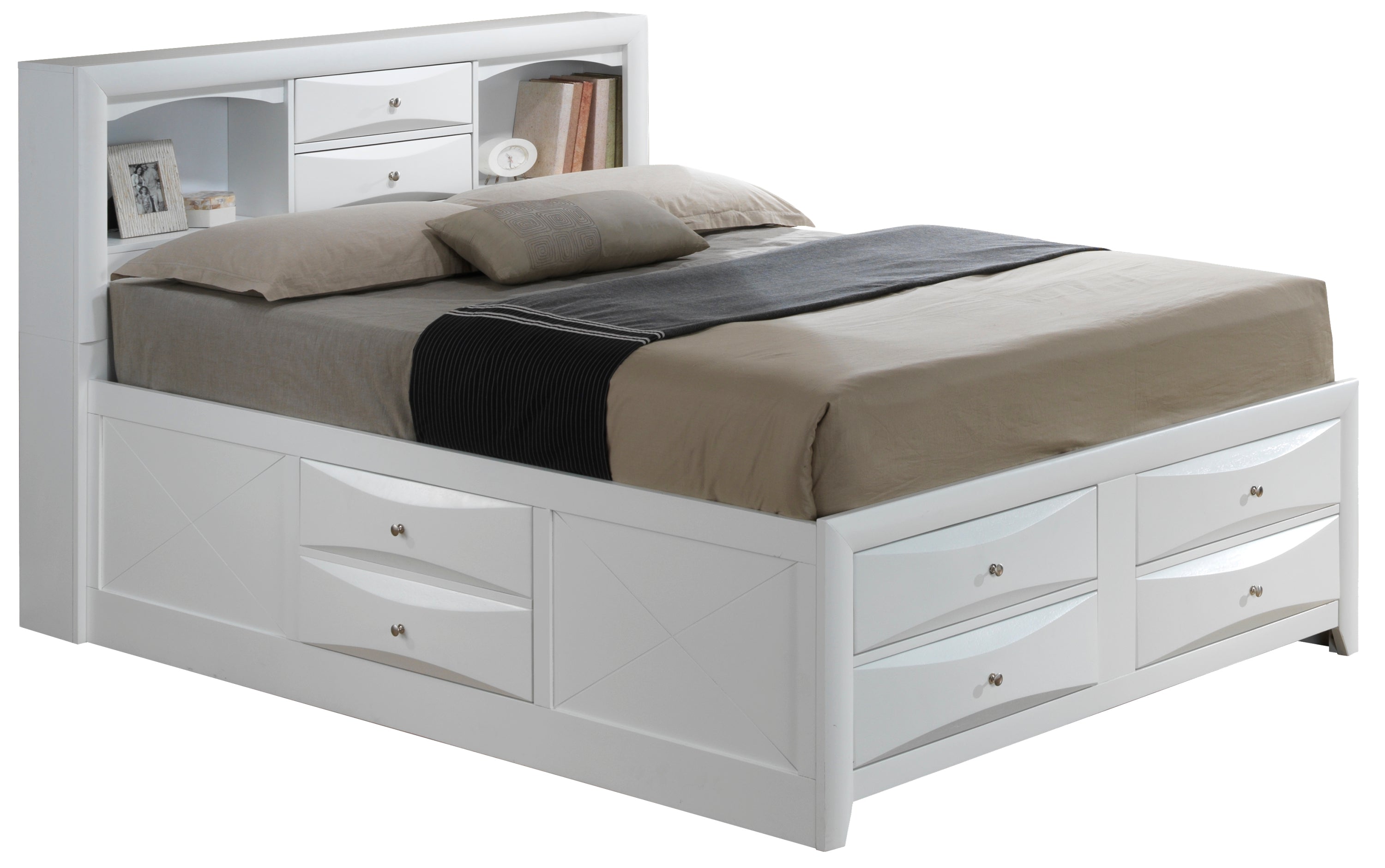 Contemporary White Full Storage Bed - Modern Design, Ample Drawer Storage