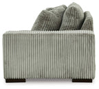 Fog corduroy corner chair with ribbed seat and back, thick bolster cushions, dark feet