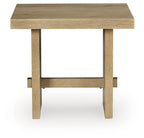 Light brown wood table with open lower shelf and straight legs