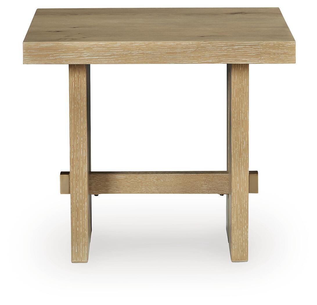 Light brown wood table with open lower shelf and straight legs