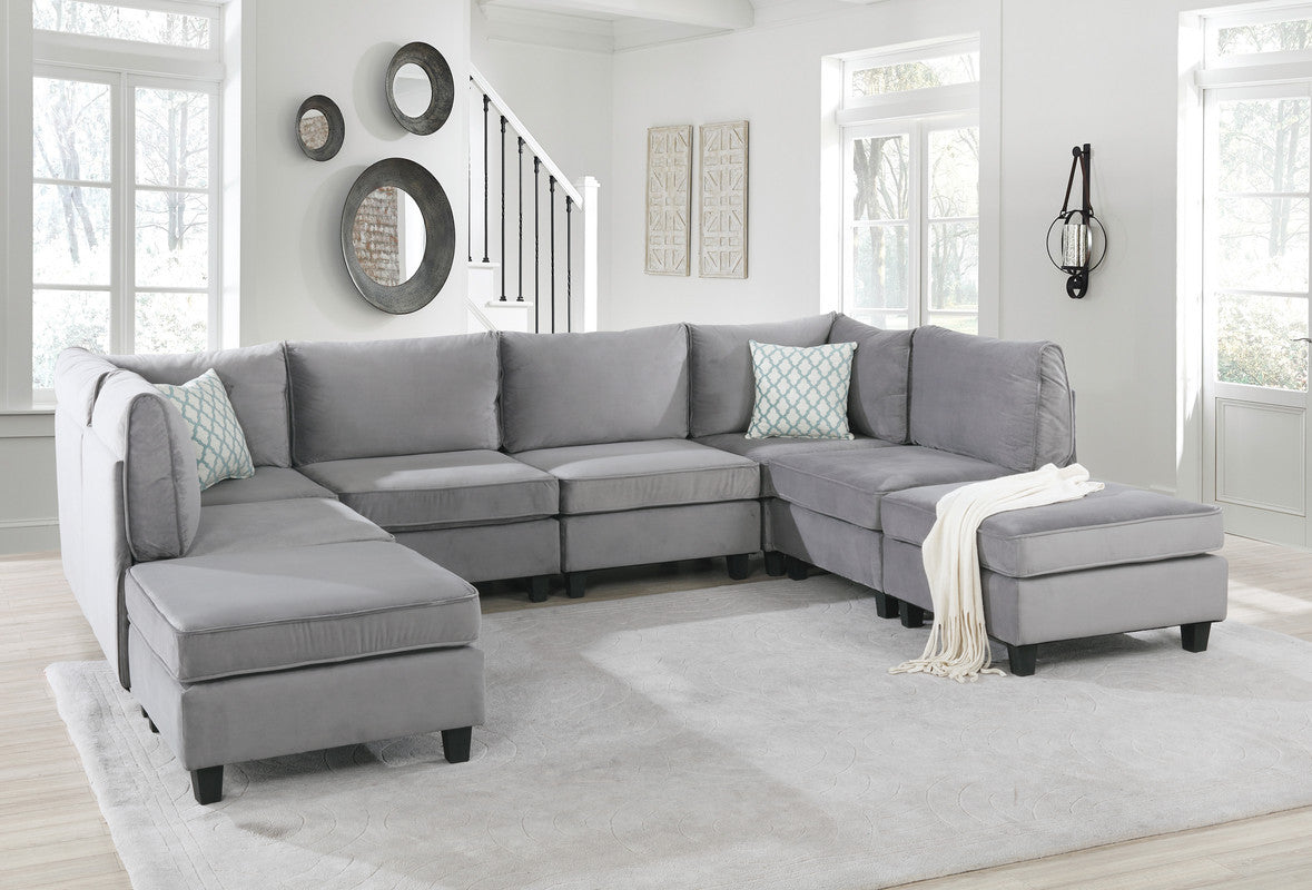 Simona 120' Gray Velvet 8Pc Modular Sectional Sofa