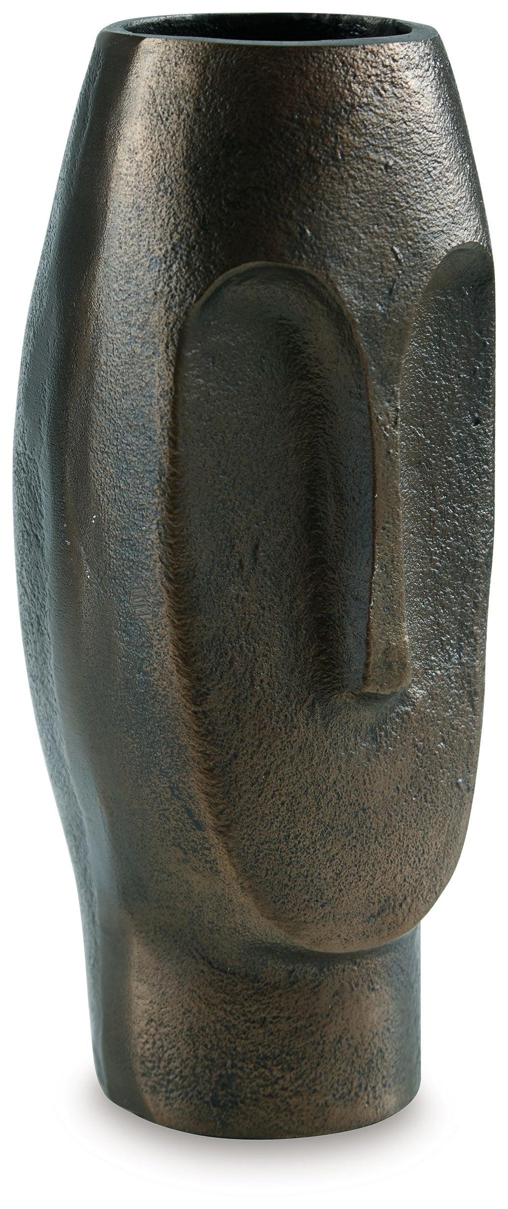 Bronze textured vase with arched cutout detail, wide top opening