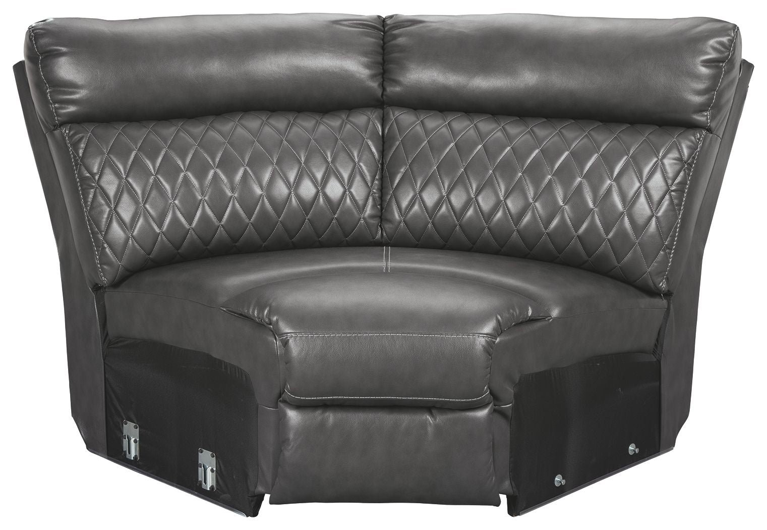 Gray wedge sectional seat with diamond quilting and padded armrests