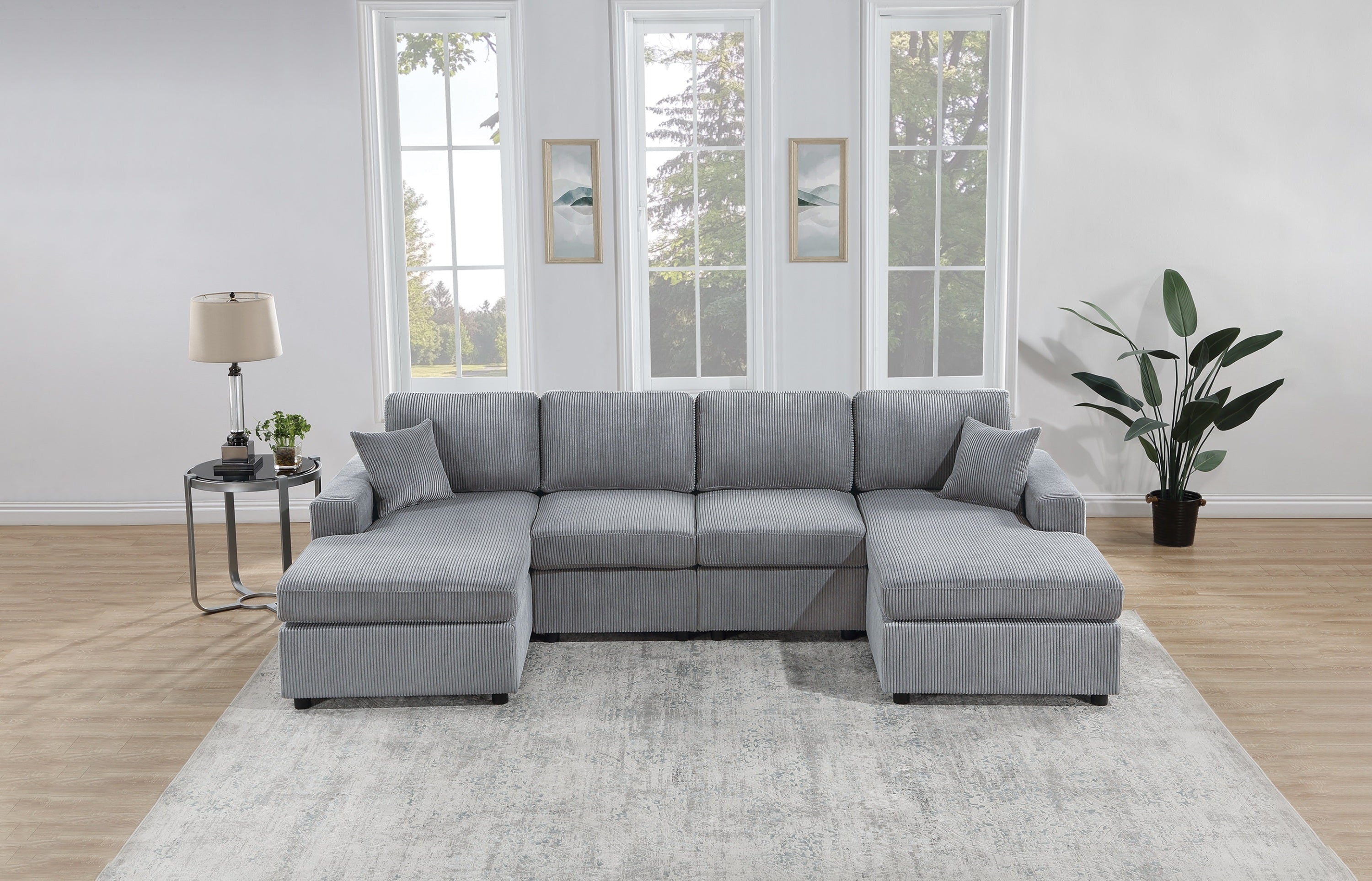 Modern Fog Corduroy Sectional Sofa: Chaise & Armless Loveseat