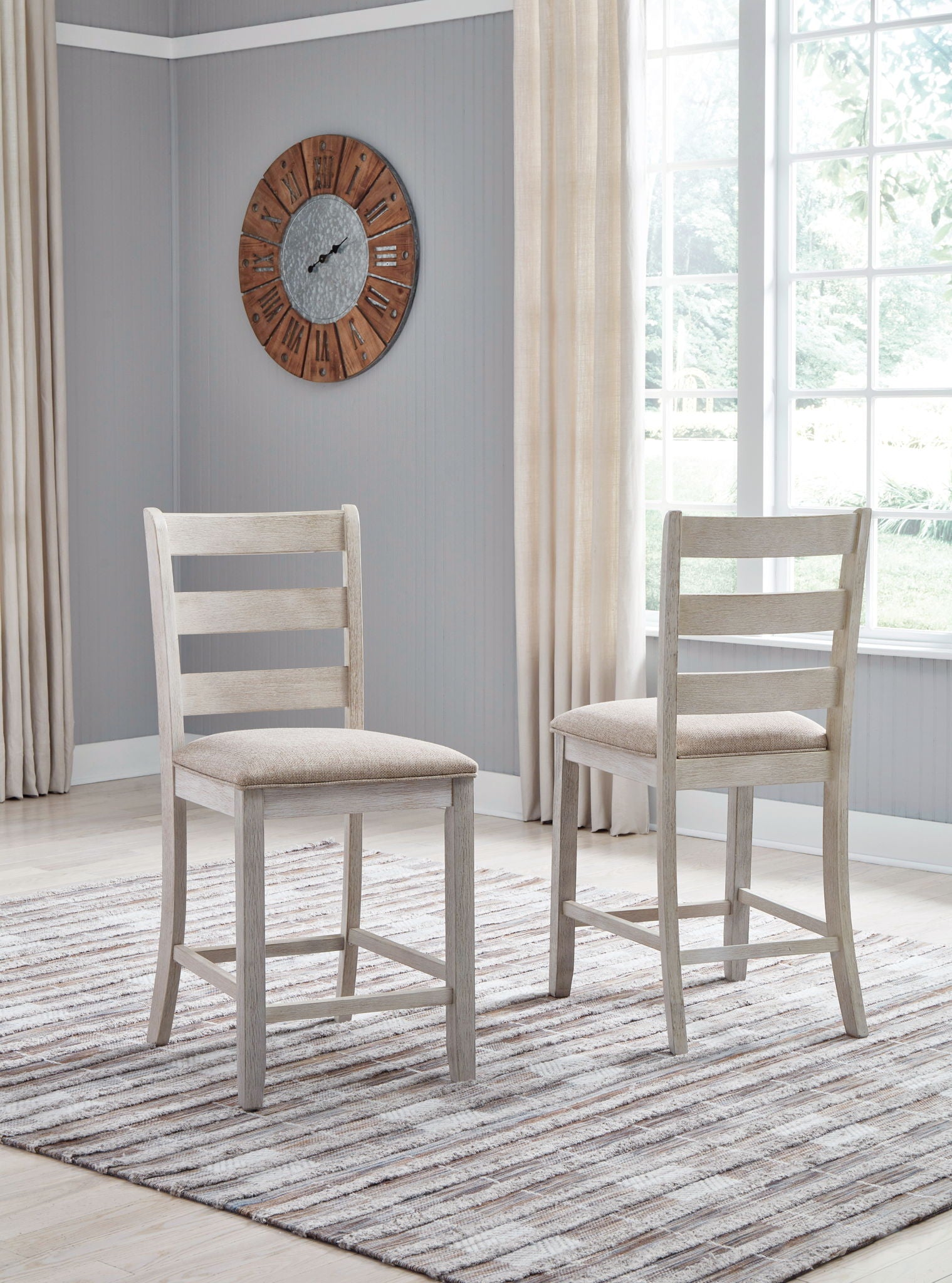 Skempton White Upholstered Barstool (Set of 2) - Padded, Backrest