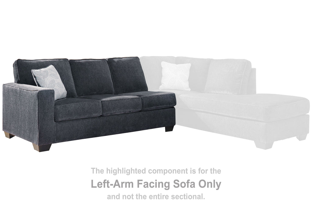 Dark gray left-arm facing sofa section with square arms and multiple cushions