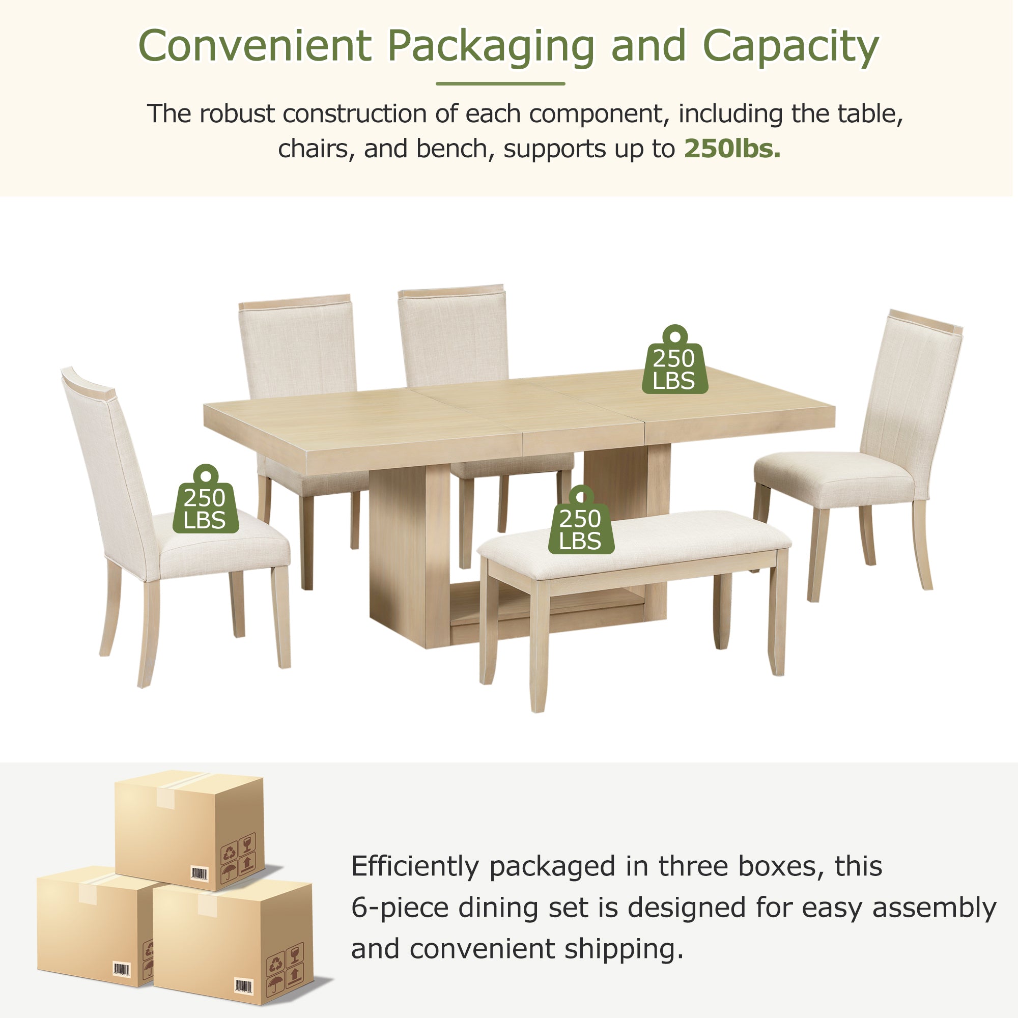 78" Extendable Dining Table Set, 6-Piece