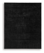 Washable rug, black, abstract brick-pattern design, flat view