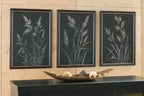 Framed botanical wall art set of 3, black frames with feather print design