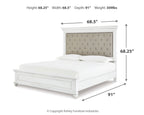 Upholstered panel bed dimension chart: height 68.25 in, width 68.5 in