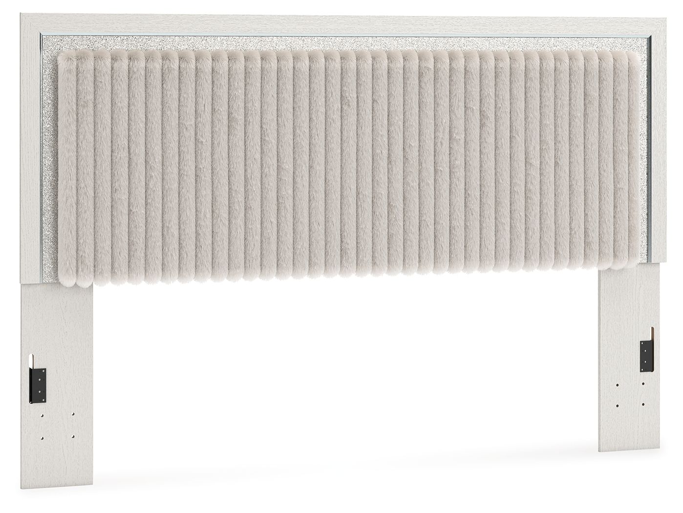 Upholstered panel headboard in light fabric with vertical channel stitching