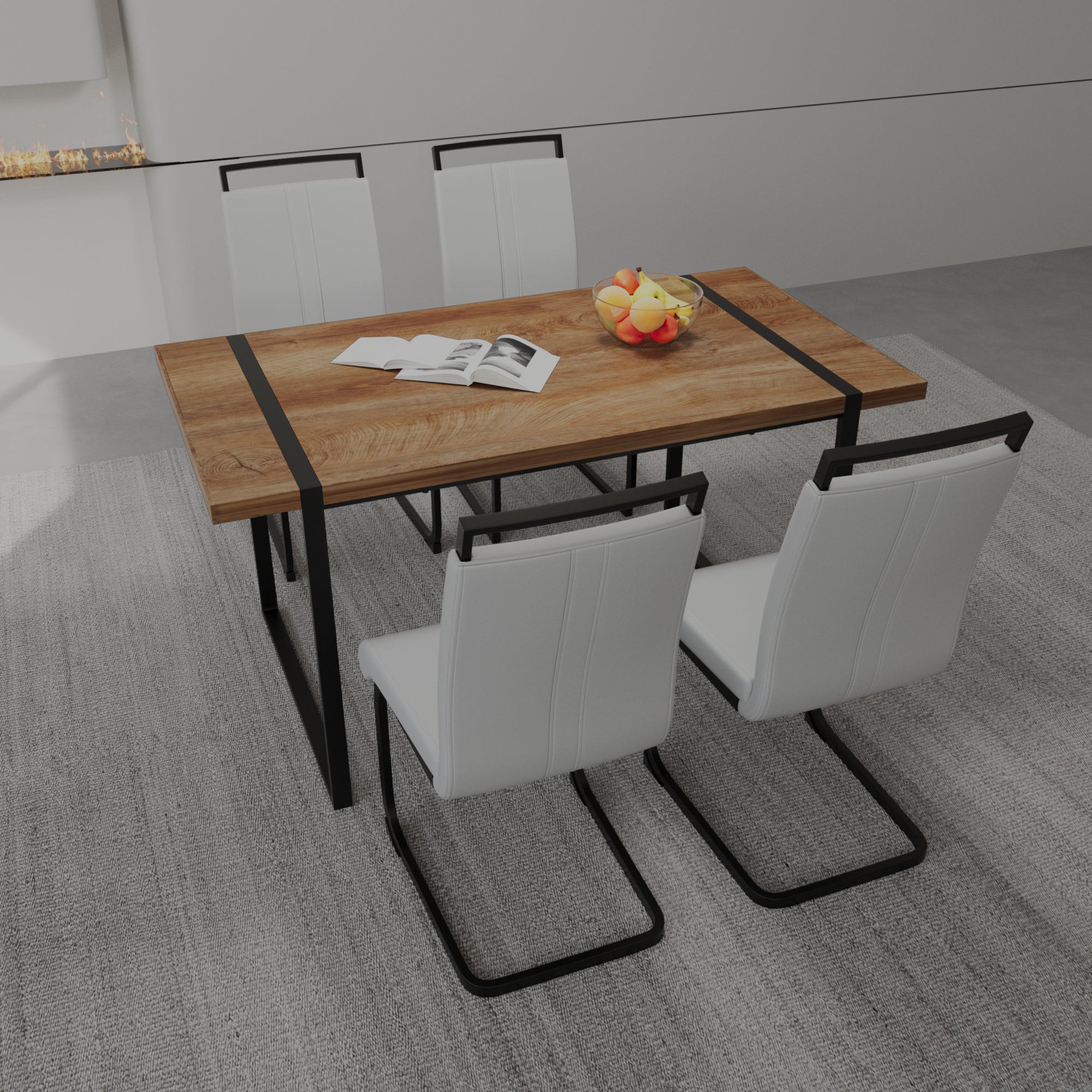59" Rustic Industrial Dining Table Set for 4