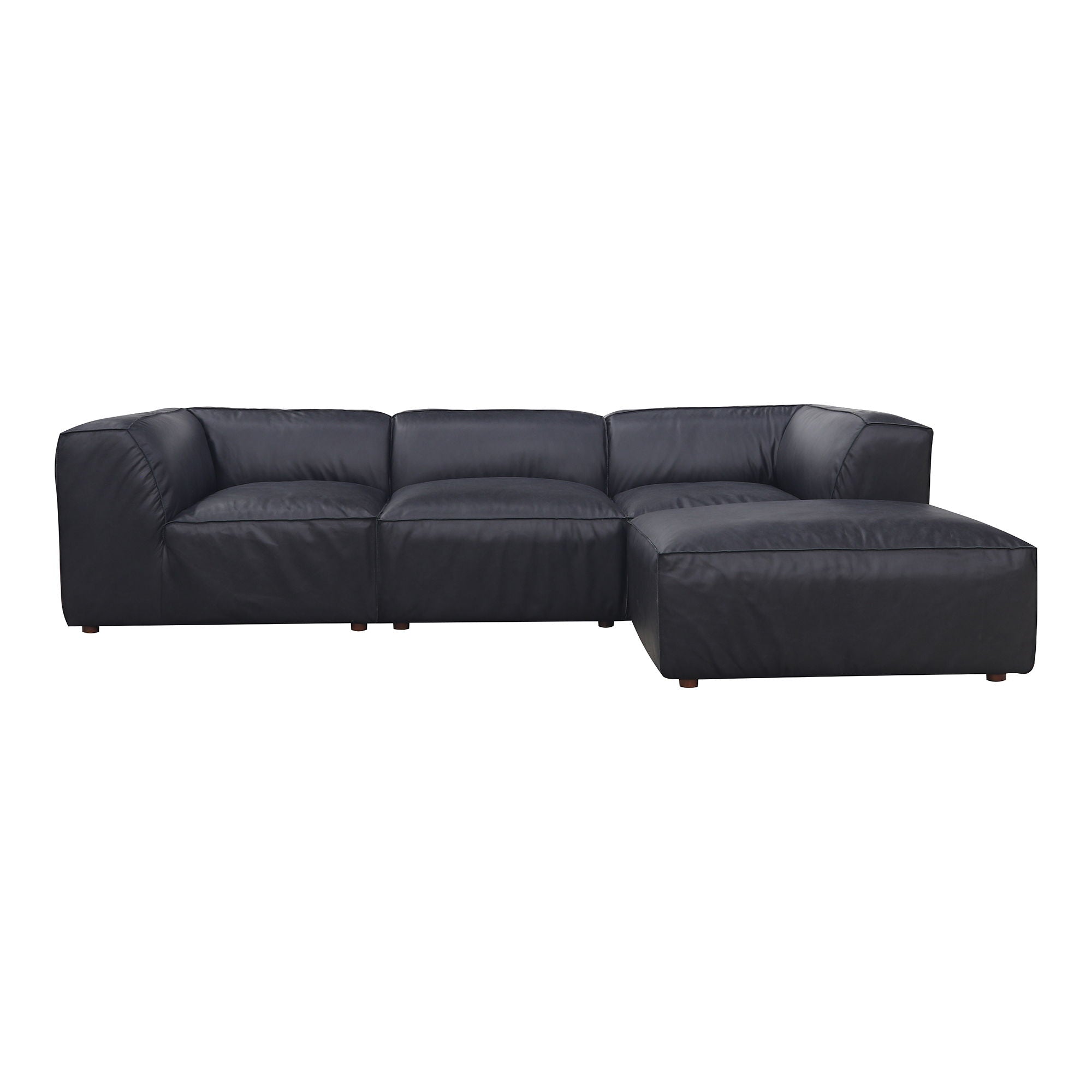 Black Leather Sectional - Modular, Cozy Form-Stationary Sectionals-American Furniture Outlet
