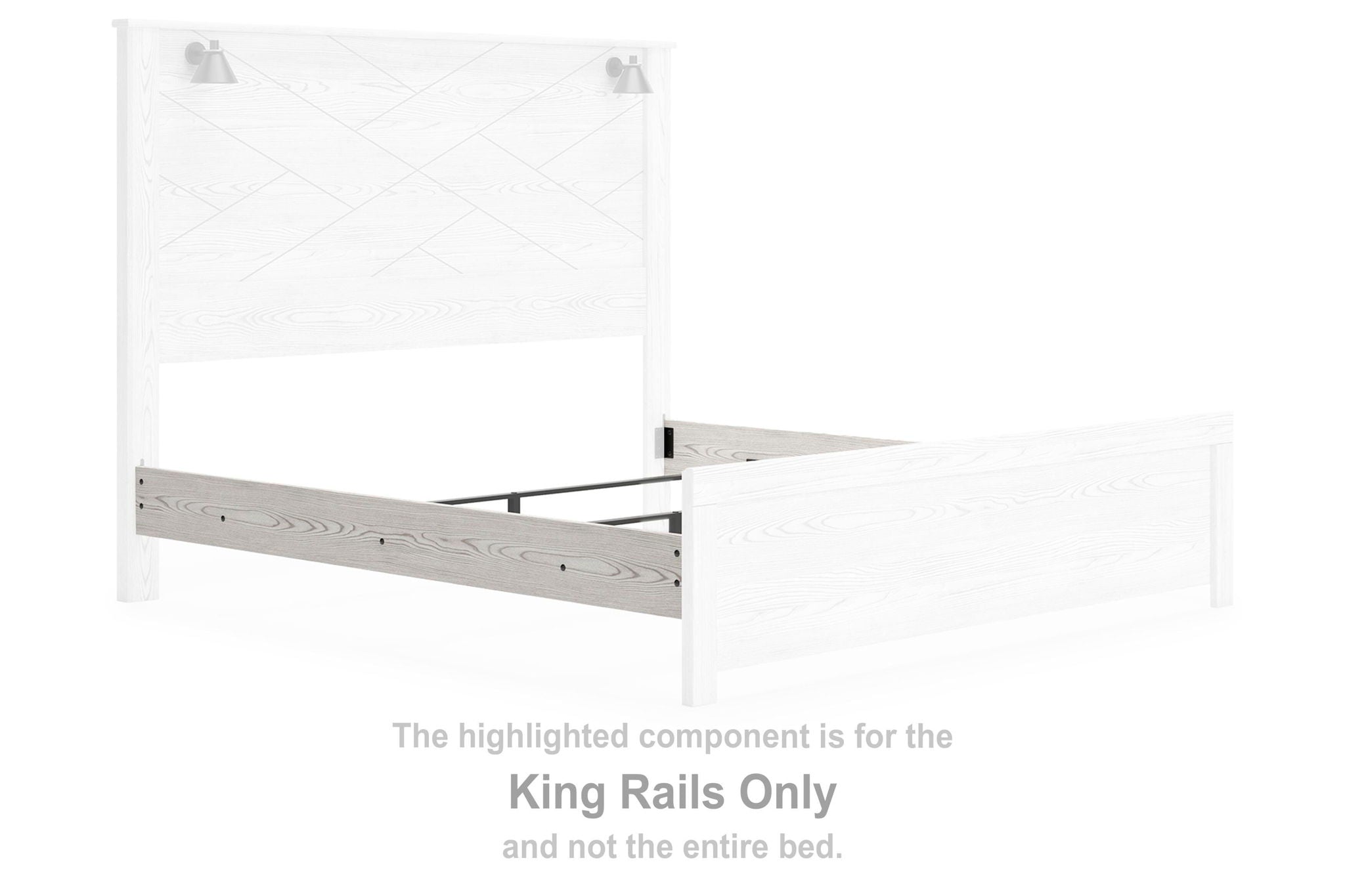 White bed king rails, long side rail component for bed frame