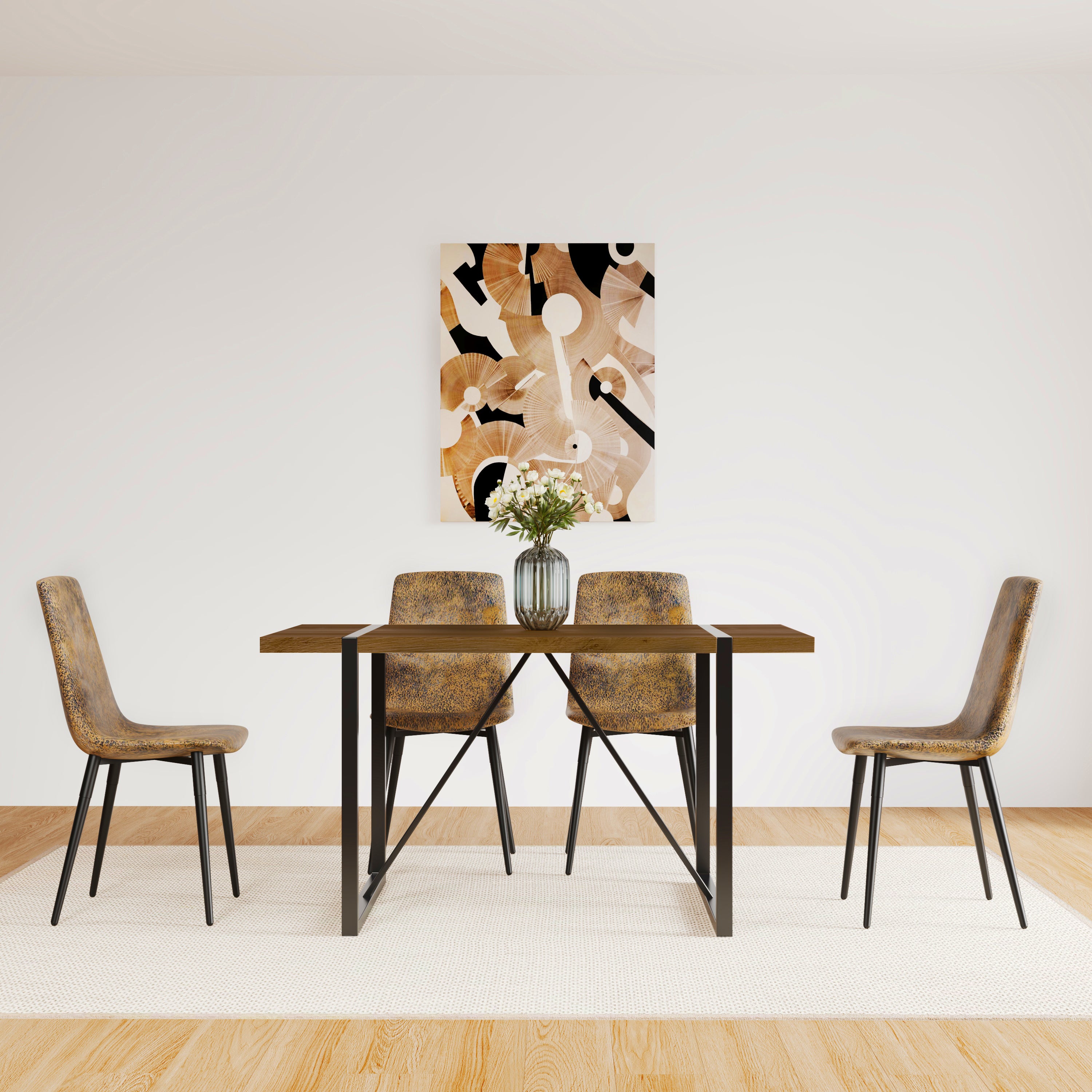 55" Walnut Dining Table & 4 Chairs Set