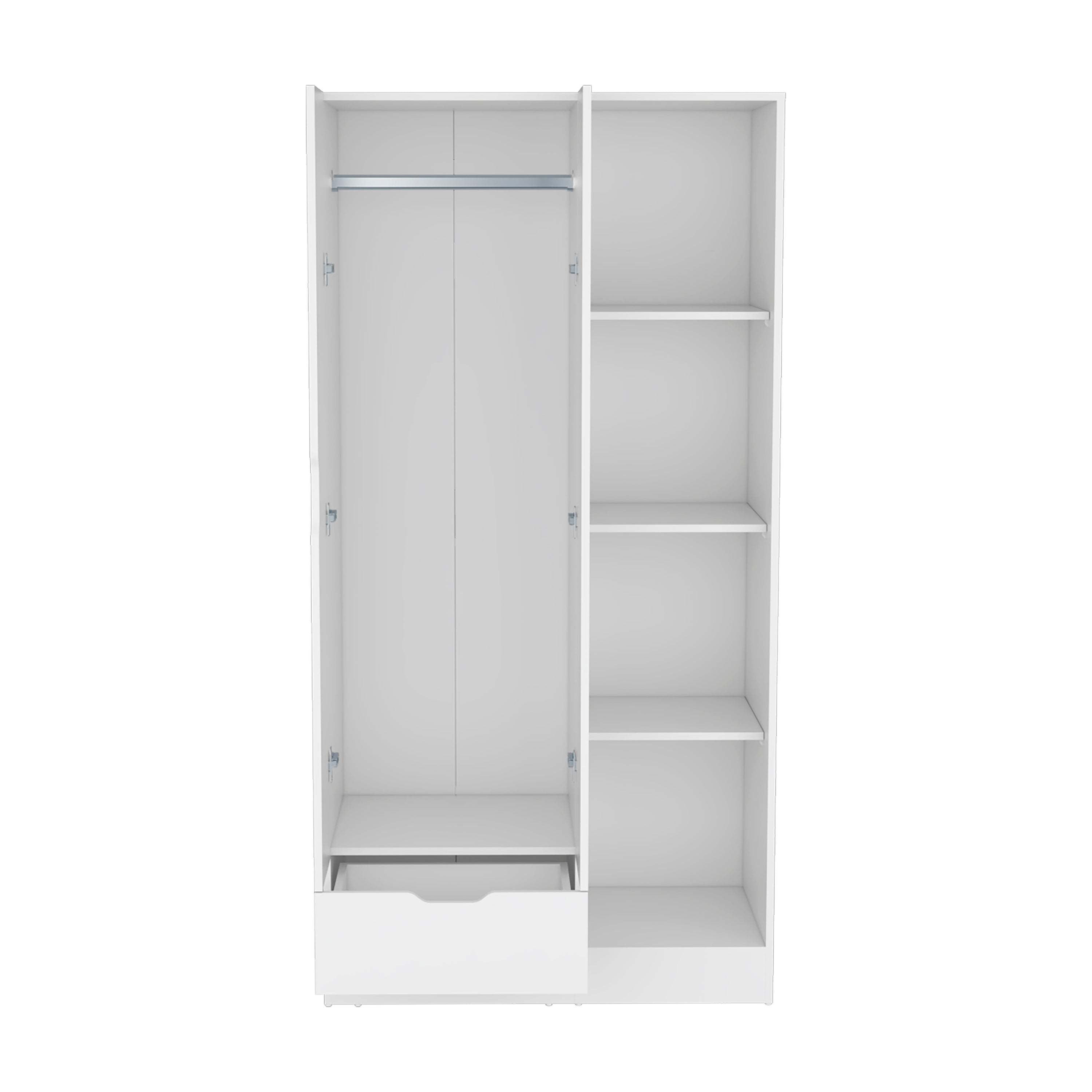 Modern Armoire with Shelves & Drawer - 71" White