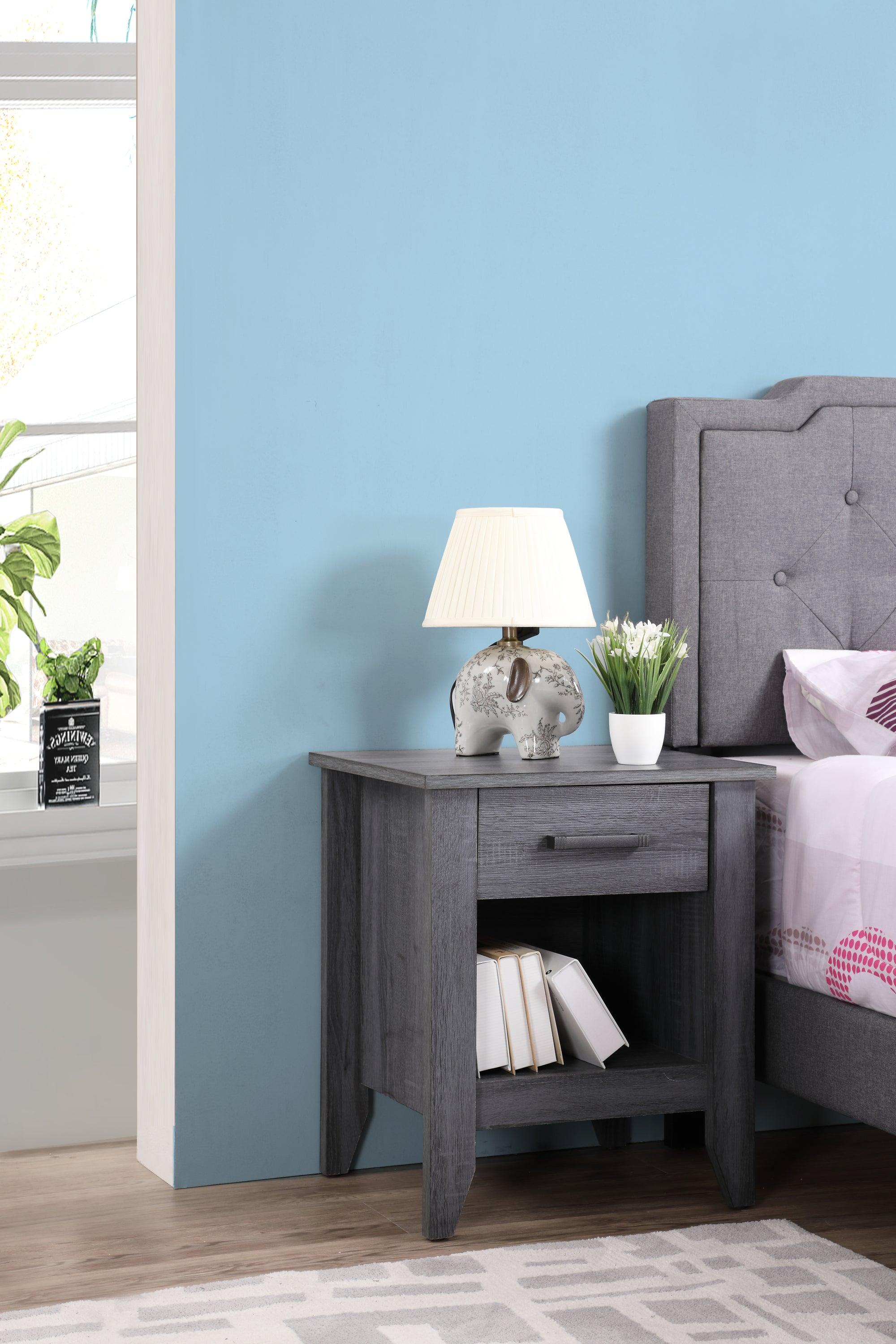 Modern Gray Bedside Table | Nightstand with Storage Options