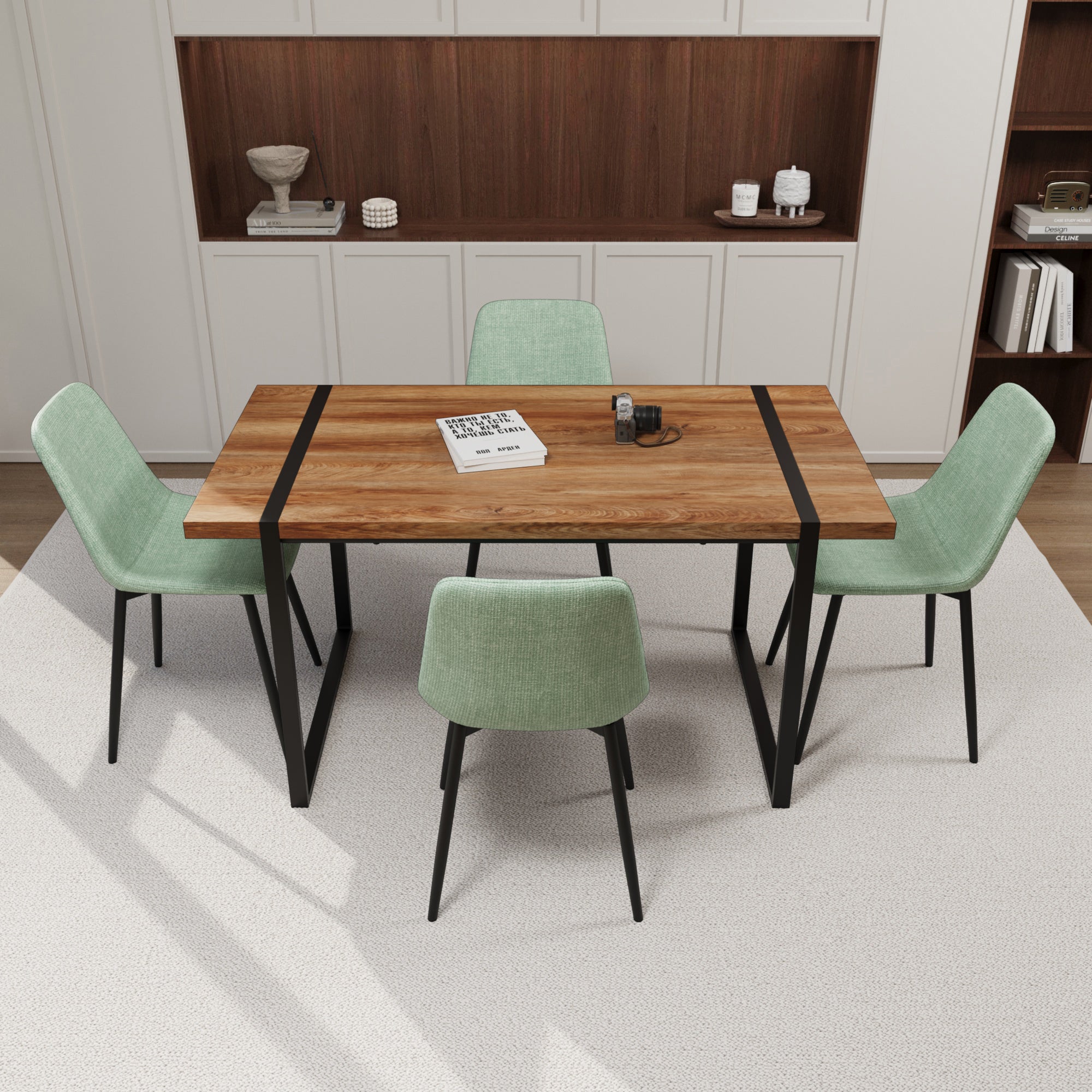 59" Modern Dining Table Set w/ Suede Chairs - 4 Pc