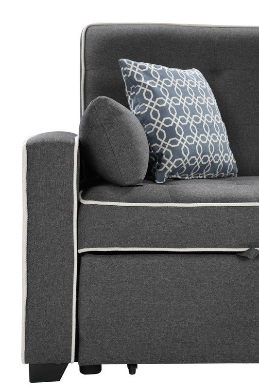 Modern Gray Fabric Sleeper Sofa | USB Ports & Pillows