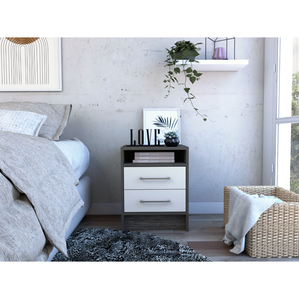 Smokey Oak White 2-Drawer Nightstand 20"H with Metal Handles