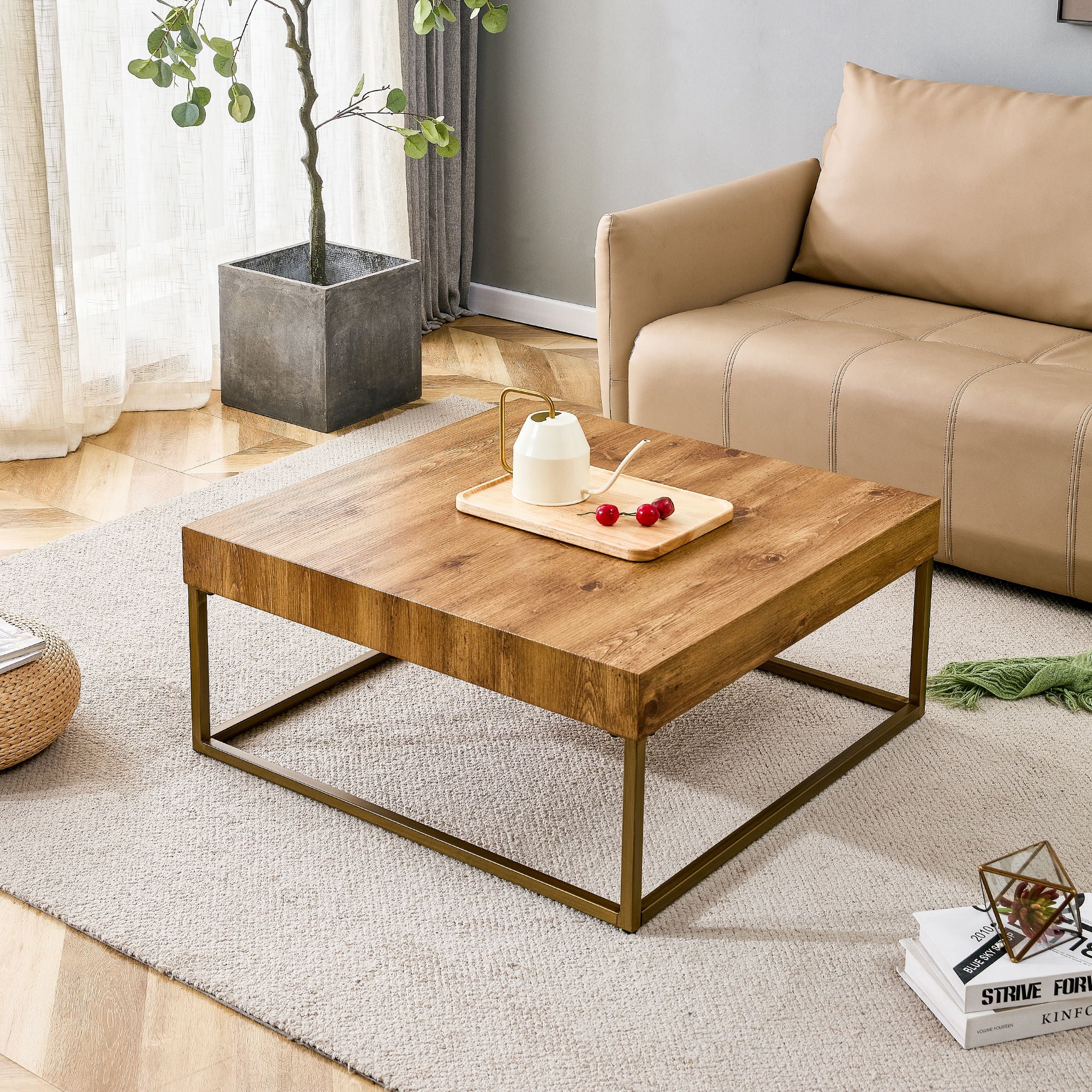 Modern Rectangular Coffee Table, Dining Table, MDF Desktop With Metal Legs, Suitable For Restaurants And Living Rooms