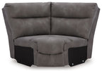 Slate gray upholstered wedge sofa section with tall back and padded armrests