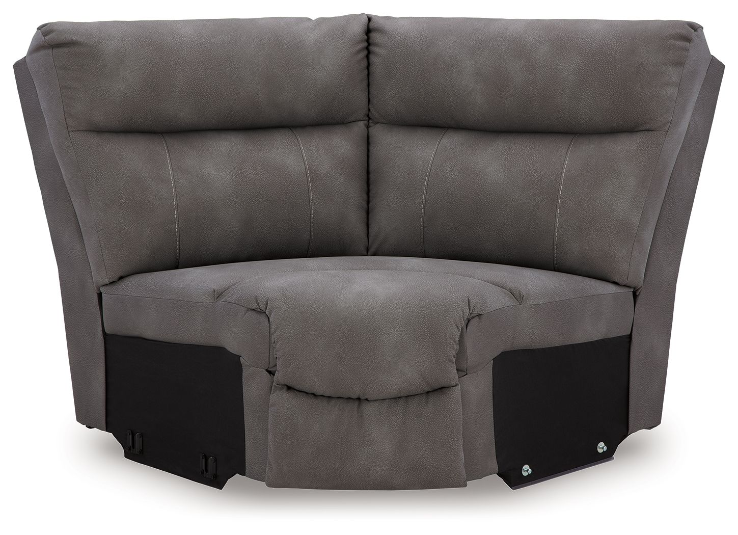 Slate gray upholstered wedge sofa section with tall back and padded armrests