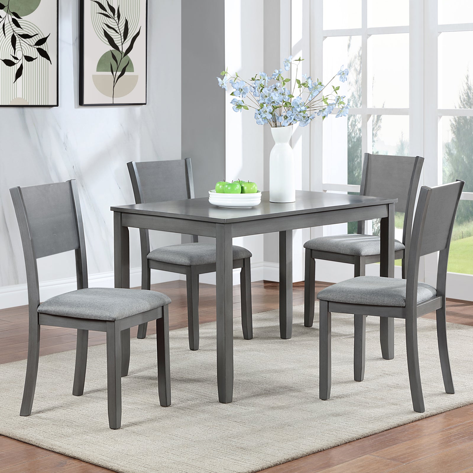 5 Pc Modern Dining Set w/Table & 4 Chairs, Gray
