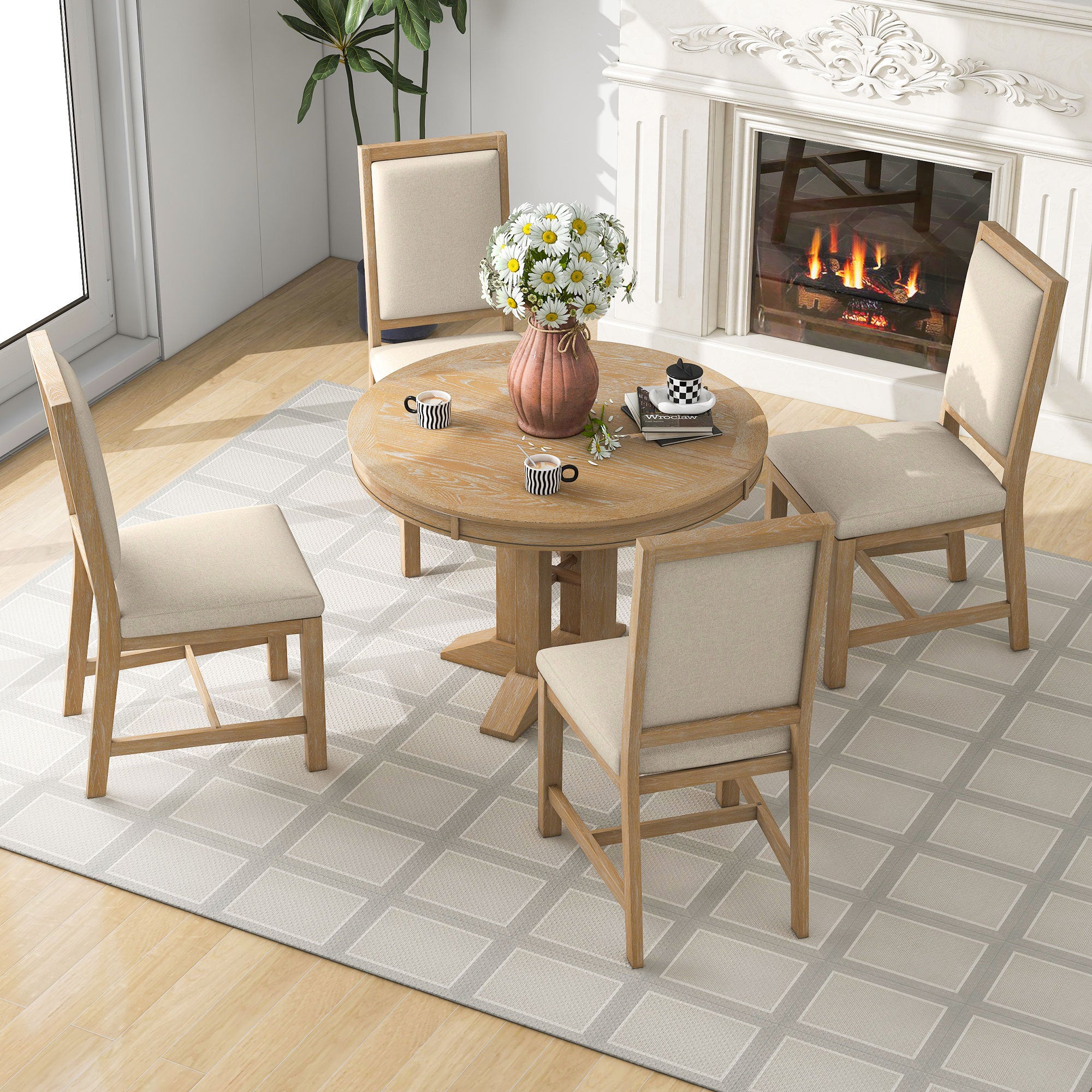 5-Piece Round Dining Set w/ 4 Chairs