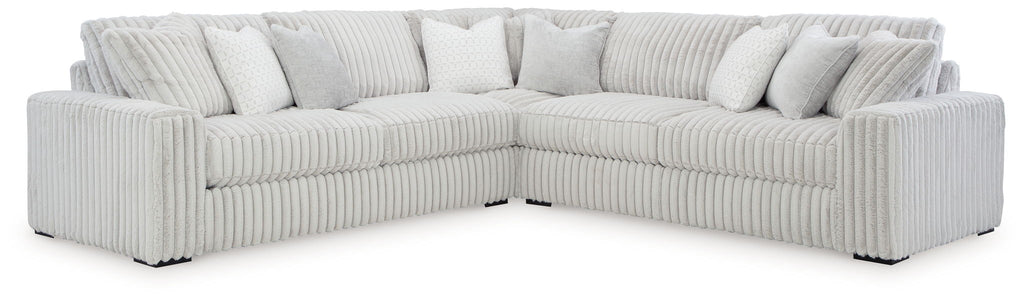 Gray corner sectional sofa with chaise, ribbed fabric and padded rolled arms