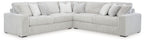 Gray corner sectional sofa with chaise, ribbed fabric and padded rolled arms