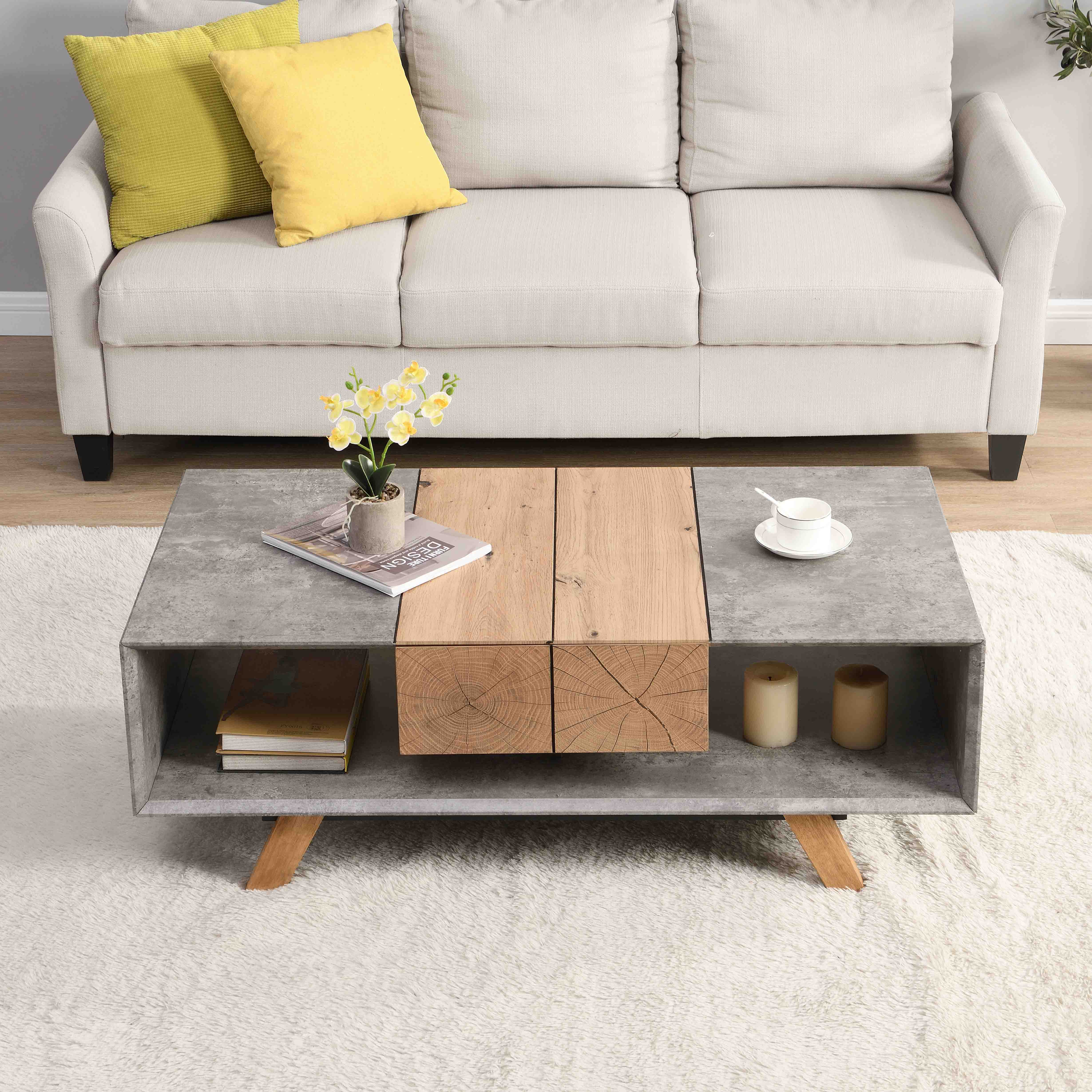 43.31'' Luxury Coffee Table With Drawer, Farmhouse & Industrial Table, Rectangular Table For Living Room