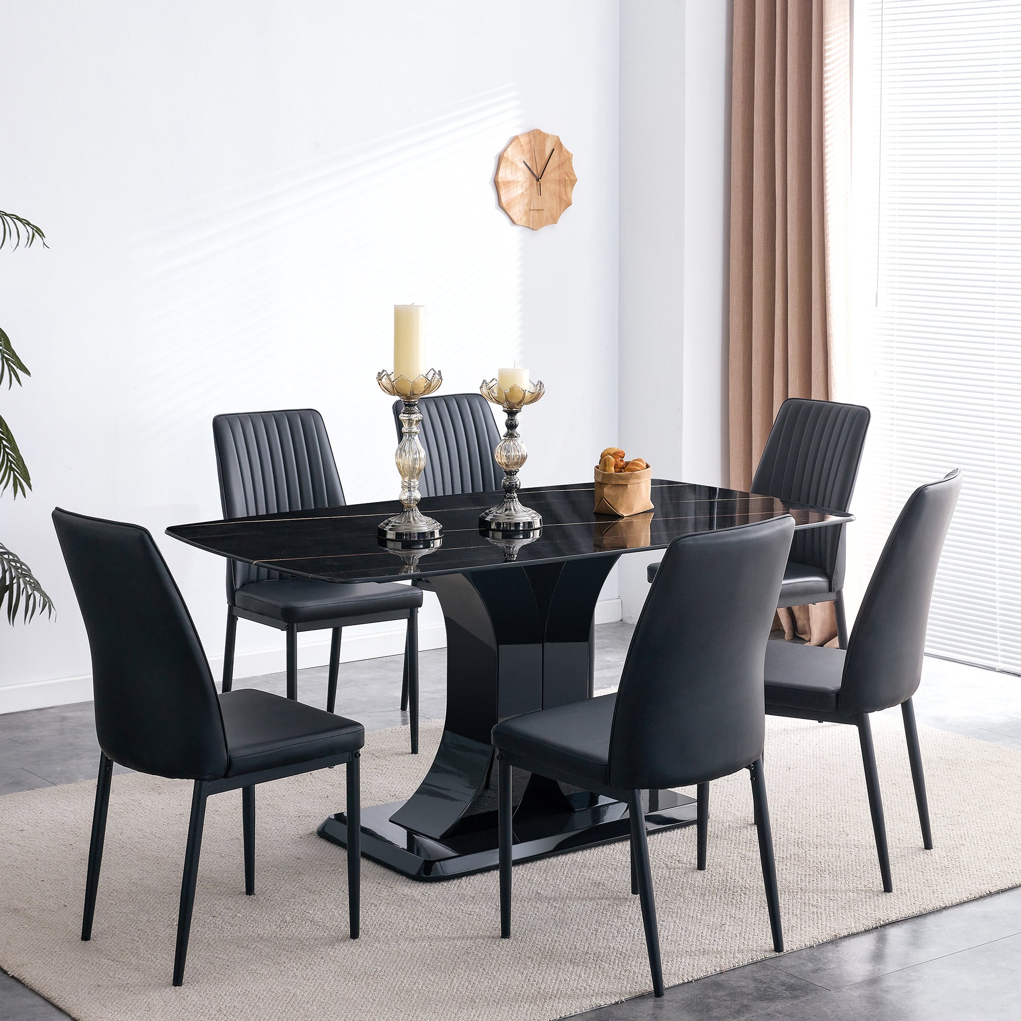 Faux Marble Dining Table Set w/ 6 Chairs