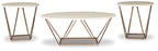 Occasional table set with three round tables: off-white tops and metallic gold X-style legs