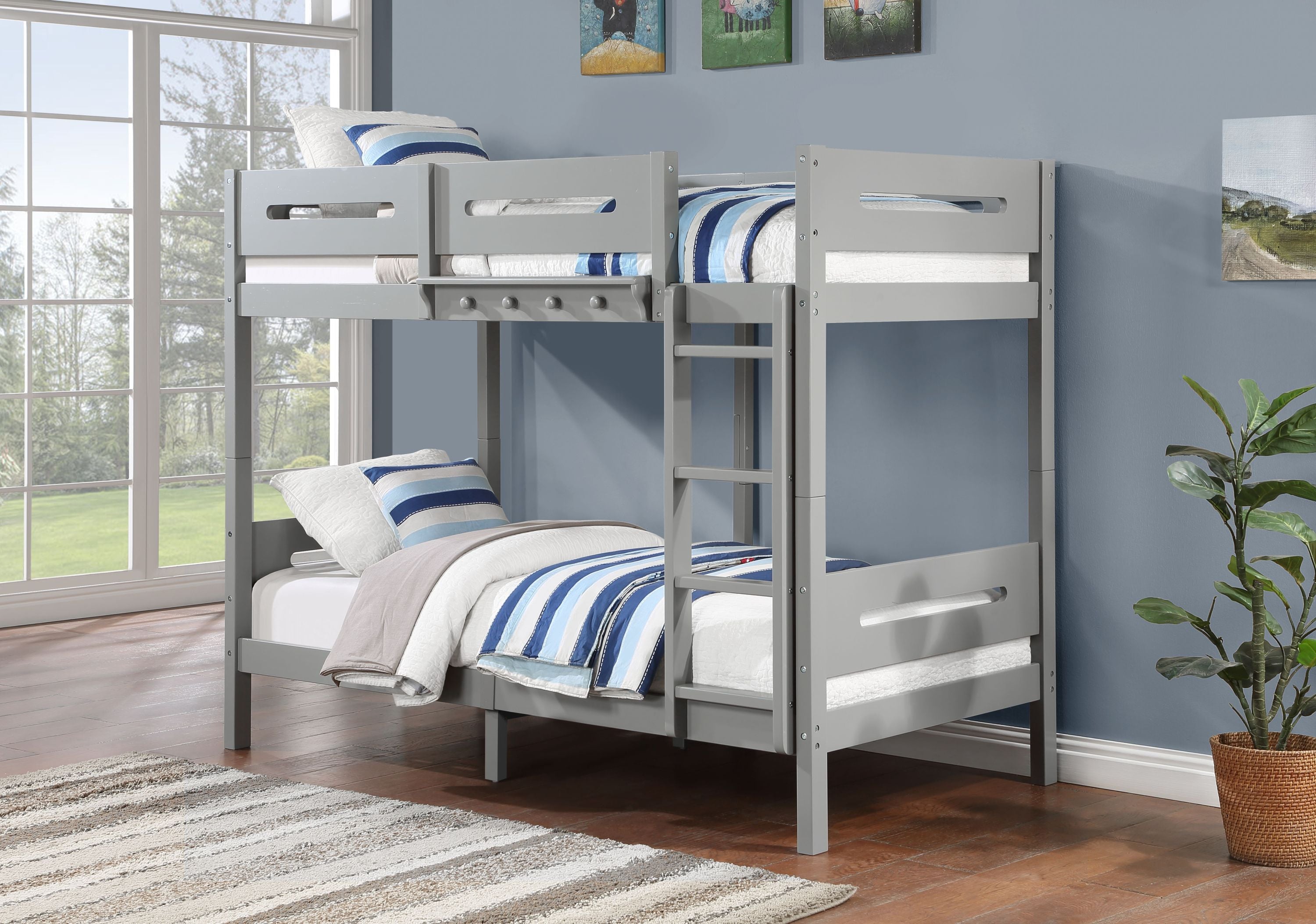 Edah Gray Finish Twin/Twin Bunk Bed - Space-Saving, Durable Kids Bedroom Furniture