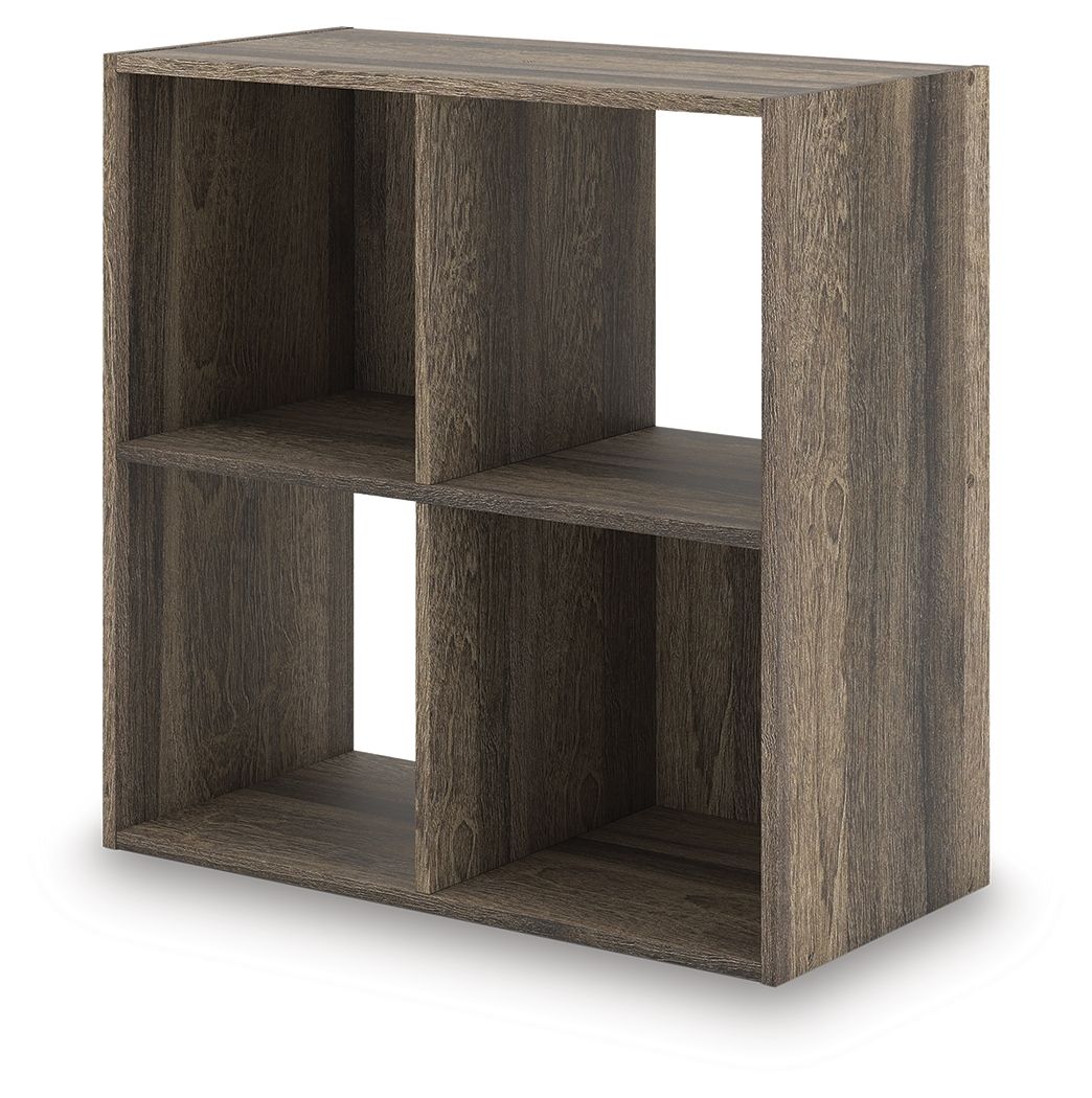 Dark brown cube organizer with open cubbies and staggered square compartments