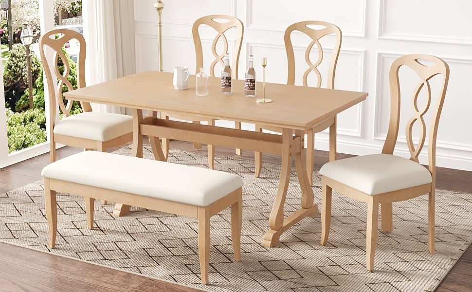Retro 6-Piece Trestle Dining Table Set