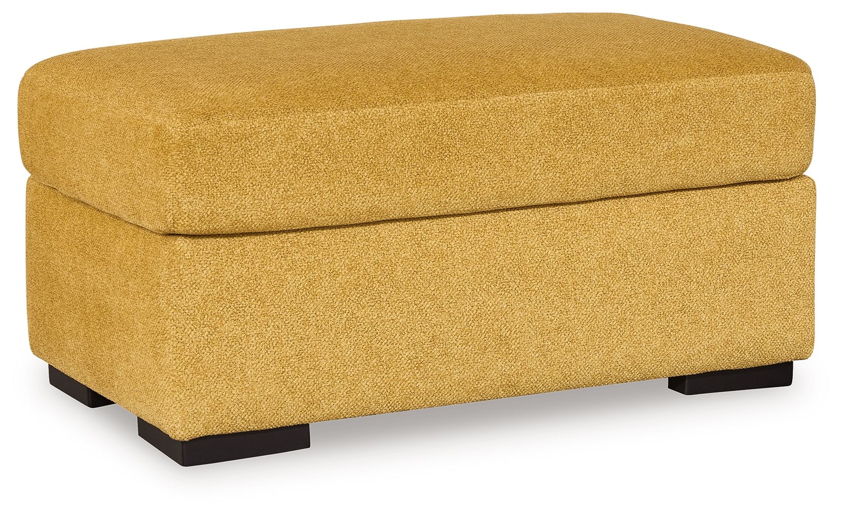 Keerwick upholstered ottoman in sunflower yellow with cushioned top and black feet