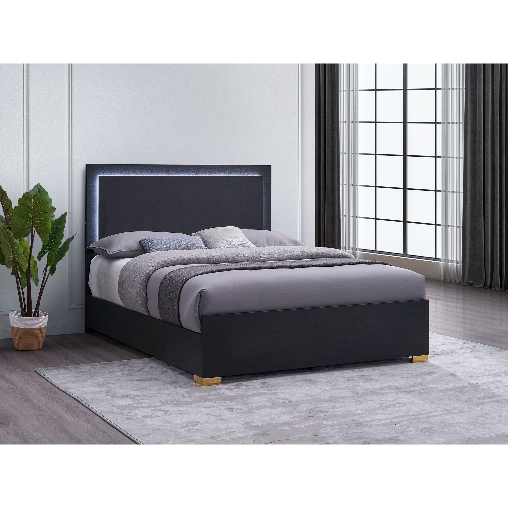 Medici Black Eastern King LED Headboard Bed Frame - Modern Style