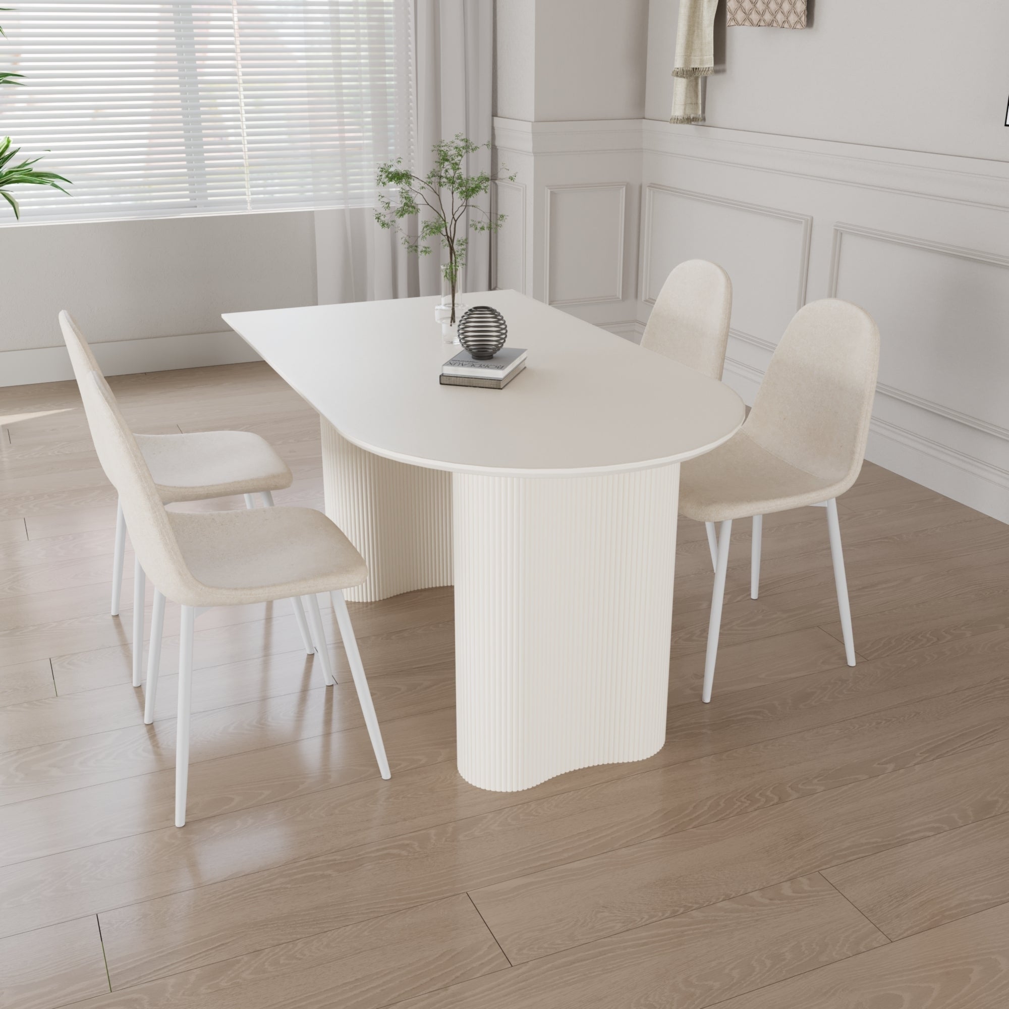 Modern Cream Dining Table & 4 Chairs Set - 63"