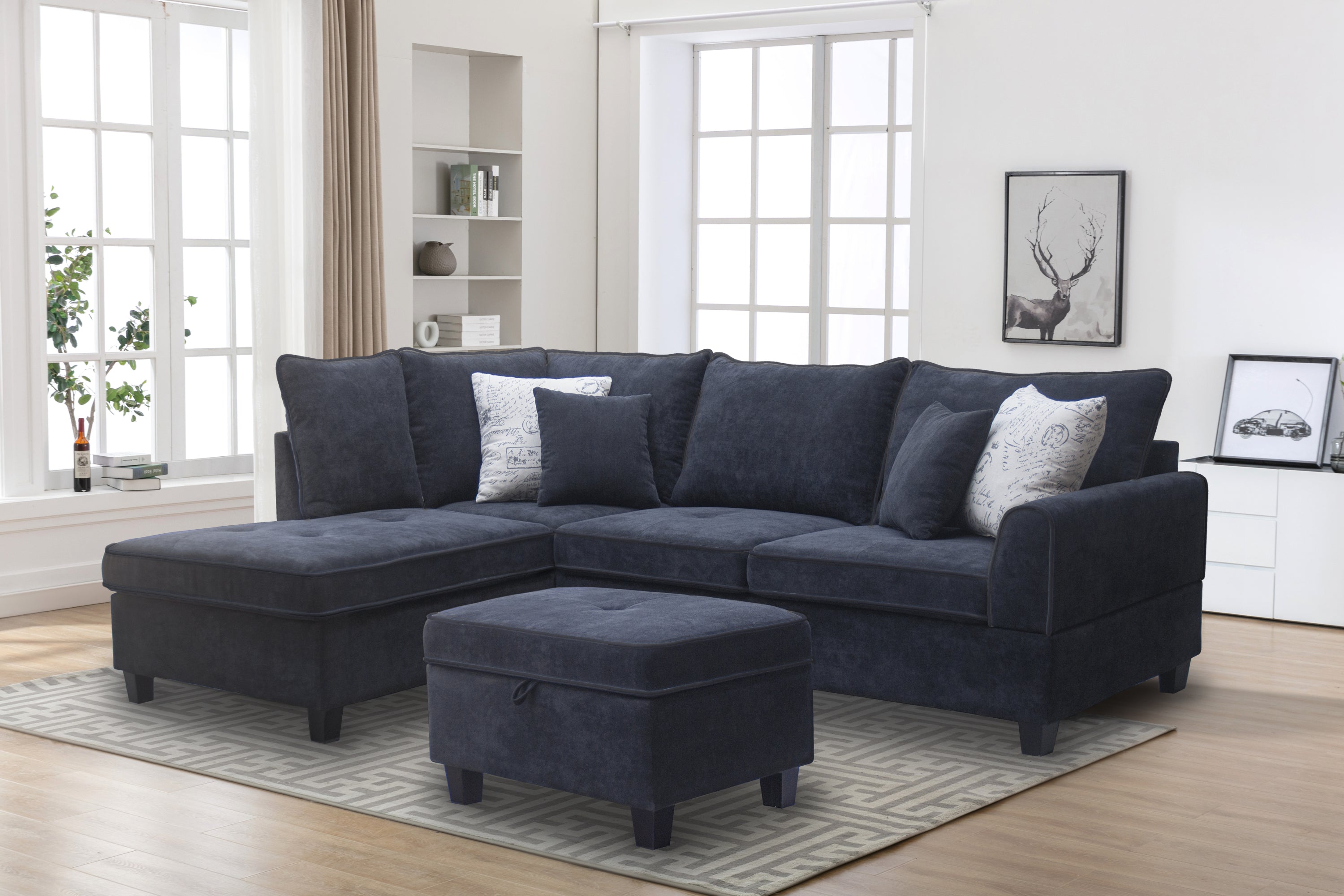 Harmony Black Fabric Sectional w/ Left Chaise & Storage
