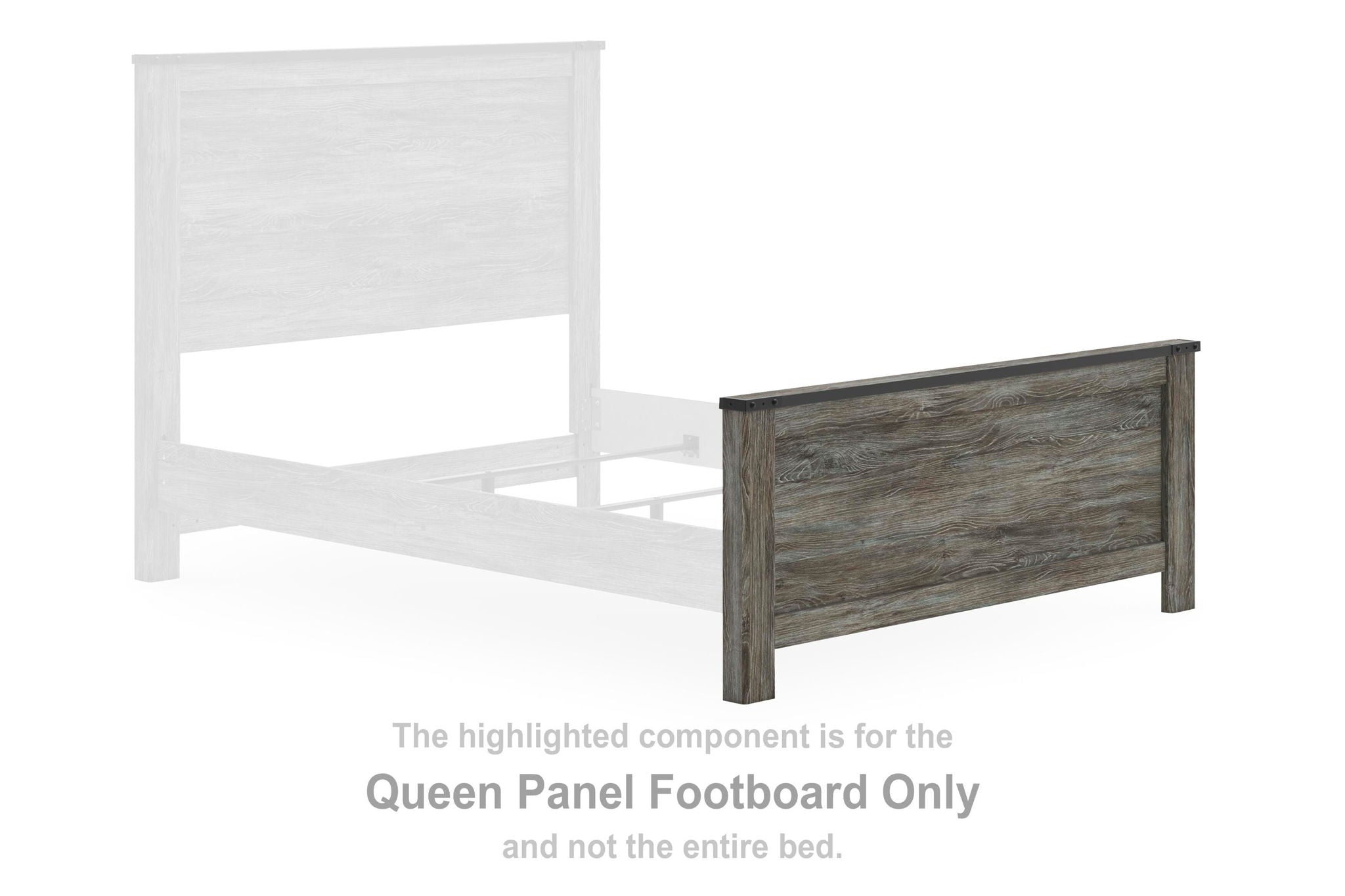 Gray panel footboard with rectangular frame and wide horizontal center panel