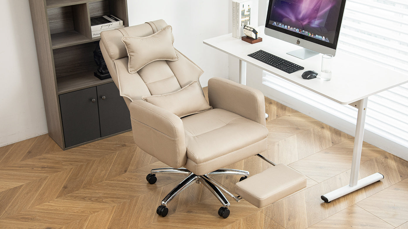 Ergonomic Office Chair w/ Lumbar Support, 155° Recline-Beige