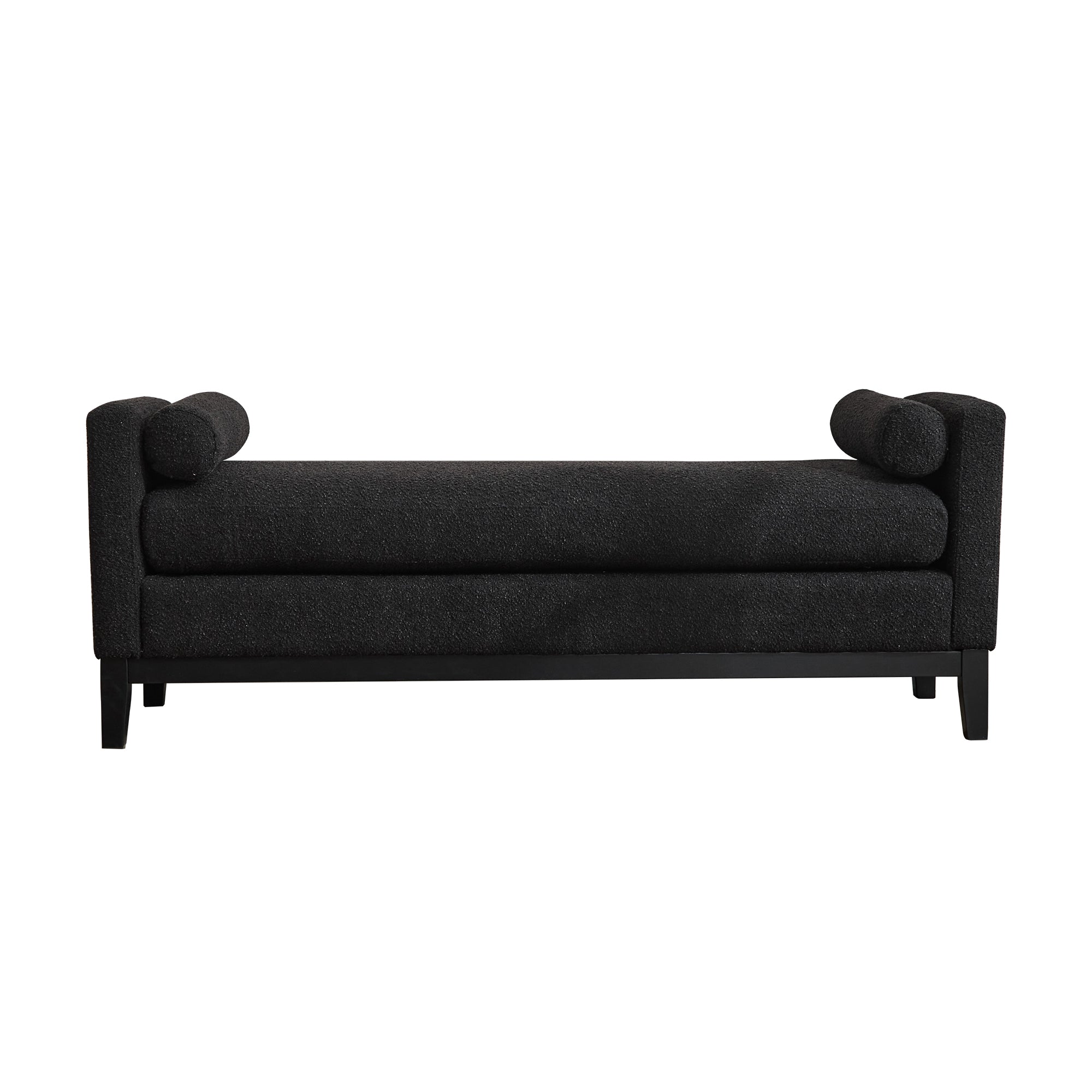 Elegant Black Boucle Daybed Bench Ottoman Wood Legs