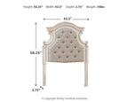 Twin headboard front view with beige button-tufted upholstery and chipped white frame