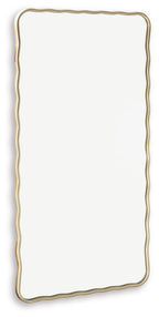 Gold vertical accent mirror with wavy border and rounded rectangular frame