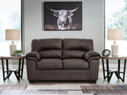 WillowBend loveseat in dark brown with padded arms and two seat cushions