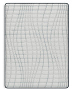 White mattress with quilted grid surface and dark gray border