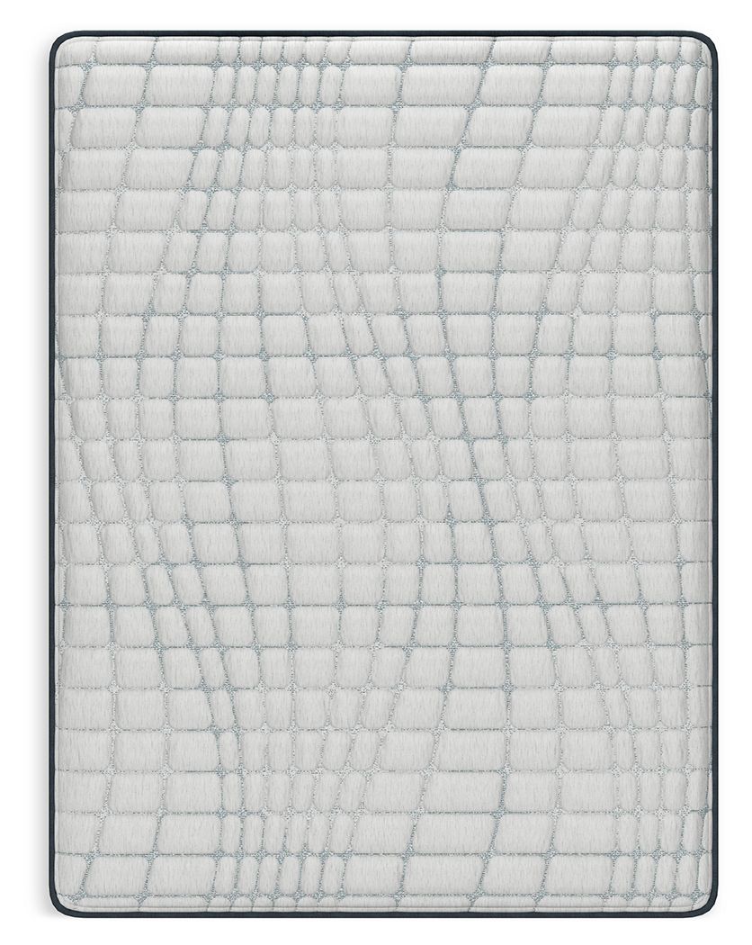 White mattress with quilted grid surface and dark gray border